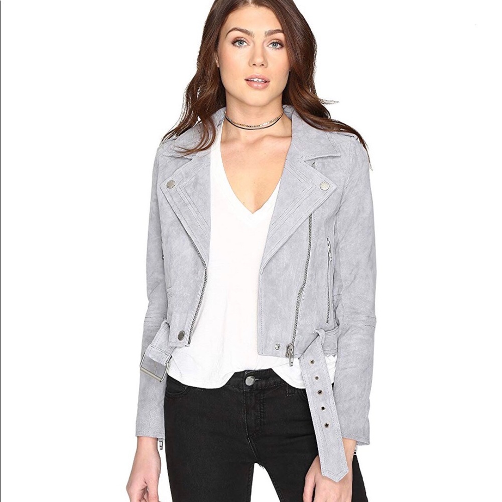 Grey Blank NYC Suede Moto Jacket